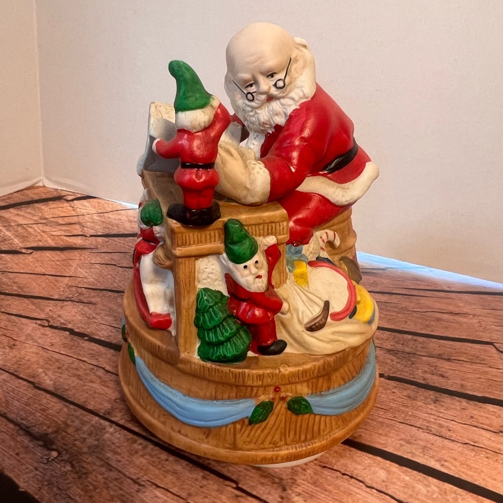 Festive Santa and Elves Music Box Figurine